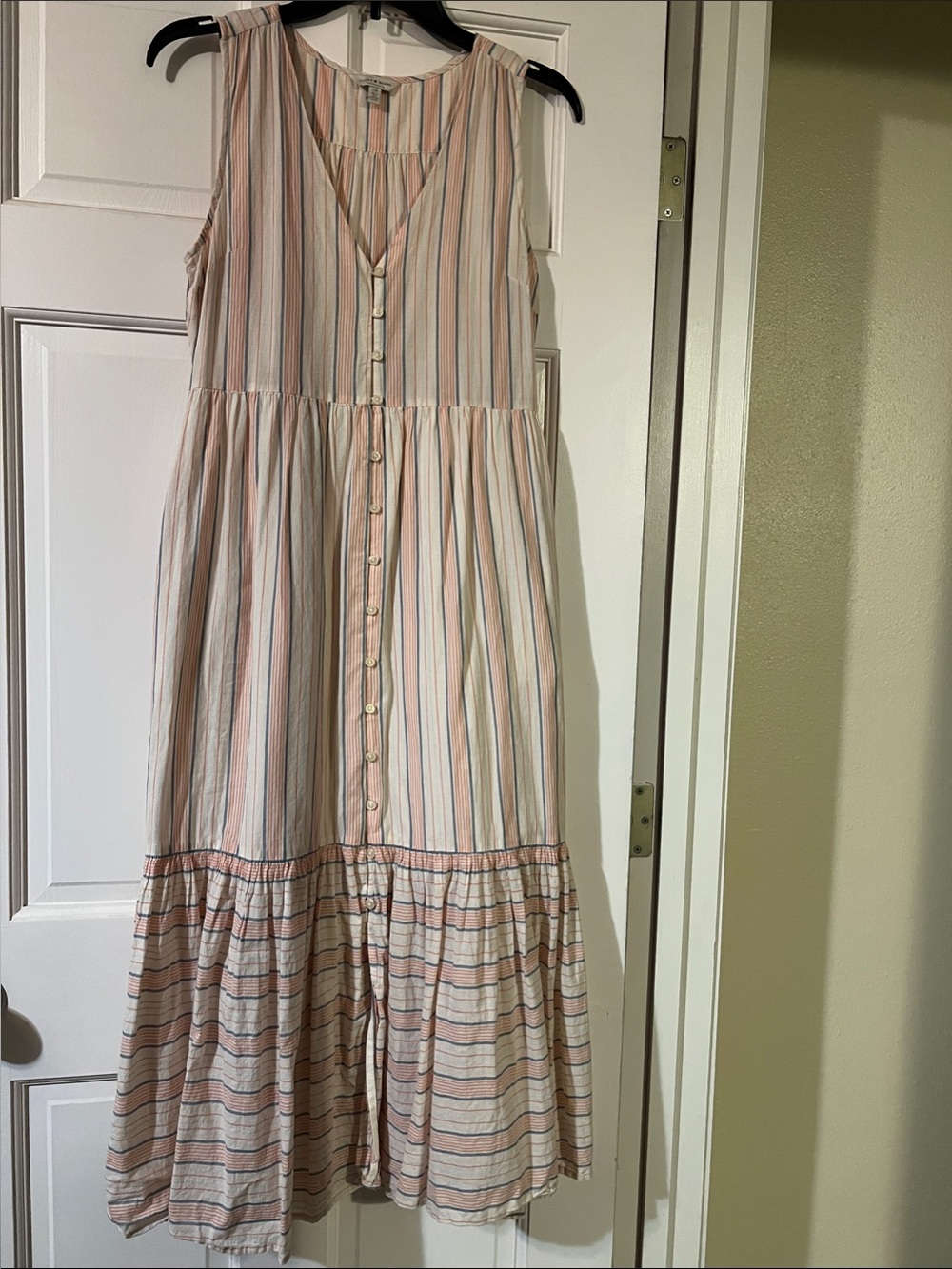 Lucky Brand Cream Multi-Stripe Button Front Maxi Dress